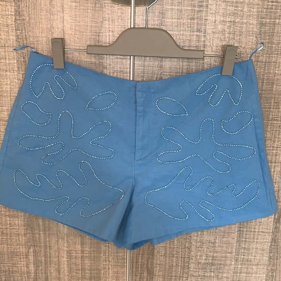 Zara Beaded Linen Blend Shorts - Picture 6 of 15